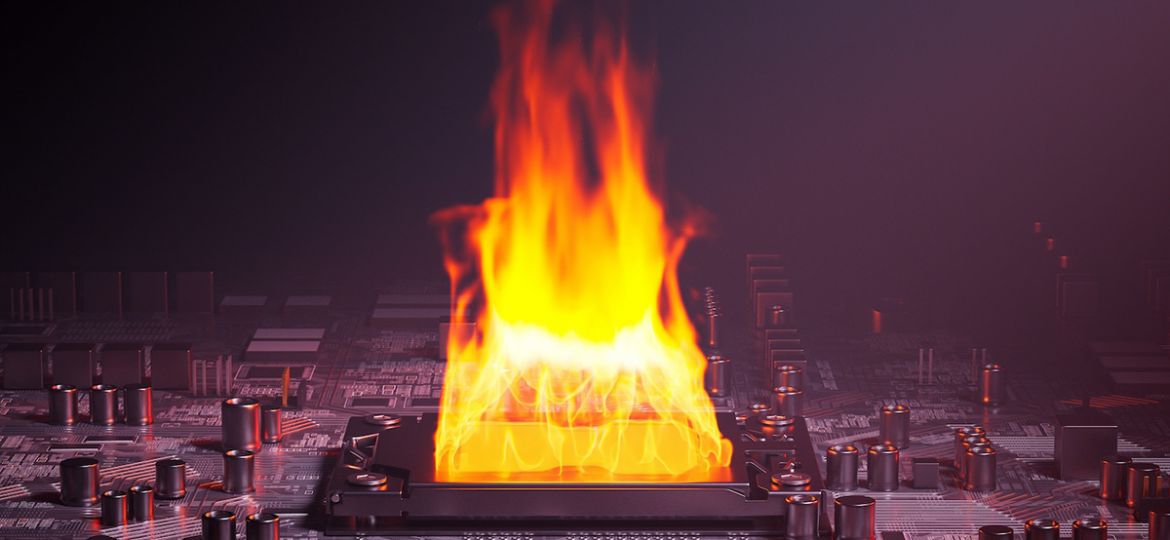 Overheating,Cpu.,Fire,Burning,On,A,Hot,Processor.,Bursting,Flames.